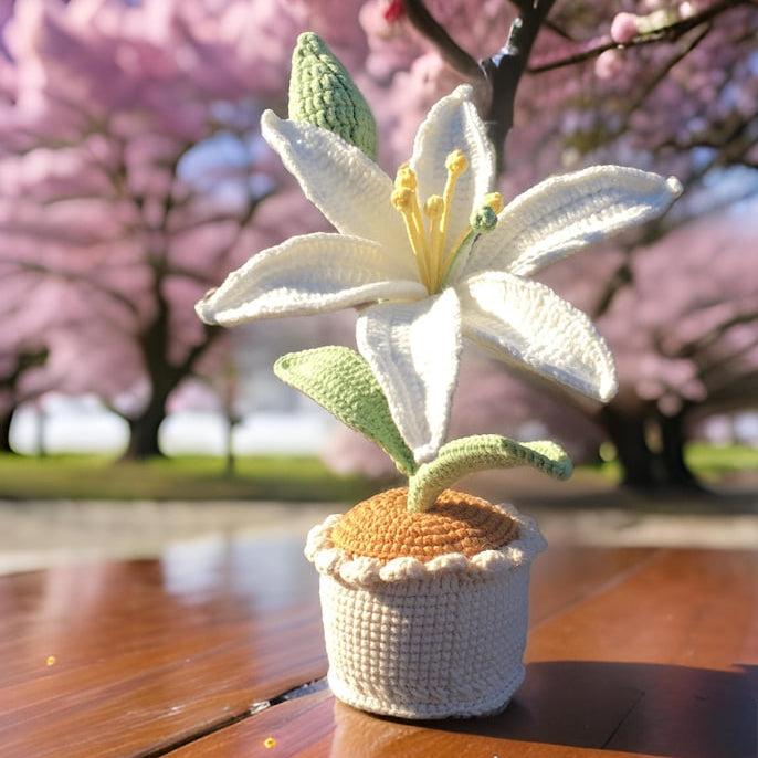 Handmade Crochet Lily in Yarn Pot: Floral Home Accent