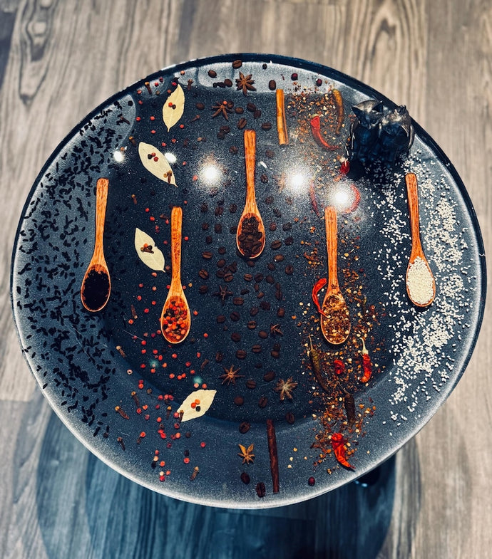 Handmade Resin Spice Embedded Table – Unique Coffee, Tea & Wine Table, Custom Wood + Epoxy Art Furniture, Custom / Unique / Rustic / Modern
