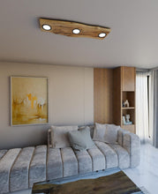 Load image into Gallery viewer, Handmade wood ceiling lamp, led lights, wooden base mid century pendant lighting, live edge, wood chandelier
