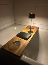 Load image into Gallery viewer, Handmade Natural Wood, Wooden bathtub tray, minimalist bathtub shelf for two people, handcrafted, spa feeling, romantic bath tray, minimalist
