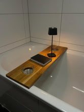Load image into Gallery viewer, Handmade Natural Wood, Wooden bathtub tray, minimalist bathtub shelf for two people, handcrafted, spa feeling, romantic bath tray, minimalist
