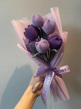 Load image into Gallery viewer, Crochet Flowers, Purple Tulip Flowers, Handmade Flowers, Mother's Day Gift, Crochet Flower Bouquet, Birthday, Wrapped Crochet Tulip, Easter
