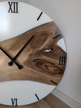 Load image into Gallery viewer, Personalized Solid Wood Wall Clock: White Epoxy Resin, Oversized Decor - 14 Inch

