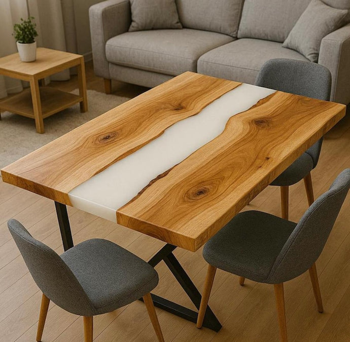 Wonderful dining table made of epoxy resin in a beautiful white color, dining table, epoxy table, resin, resin art, end table.