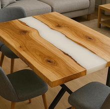 Load image into Gallery viewer, Wonderful dining table made of epoxy resin in a beautiful white color, dining table, epoxy table, resin, resin art, end table.
