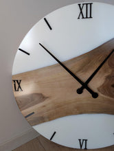 Load image into Gallery viewer, Personalized Solid Wood Wall Clock: White Epoxy Resin, Oversized Decor - 14 Inch
