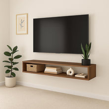 Load image into Gallery viewer, Floating TV Console | Solid Wood Wall Mounted Media Shelf | Walnut Entertainment Center | Modern Minimalist TV Stand | Wall Mounted Console
