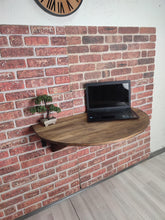 Load image into Gallery viewer, Round Solid Wood Murphy Desk: Wall Mounted Folding Table with Shelf (24''x36'')

