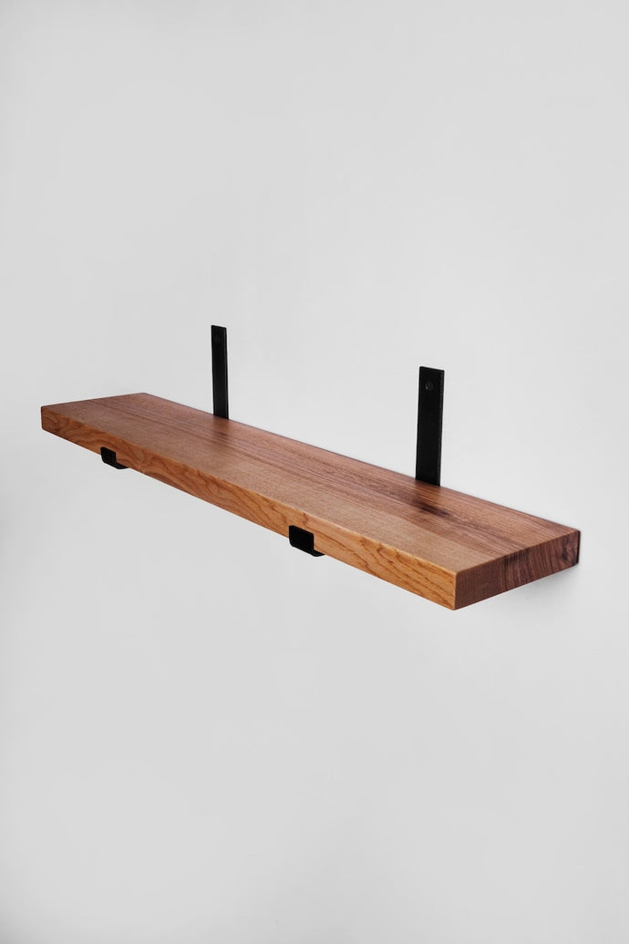Rustic Farmhouse Floating Shelf | Custom Size Wall Shelf with Industrial Metal J Brackets | Heavy Duty Wood Shelf Walnut Floating Shelves