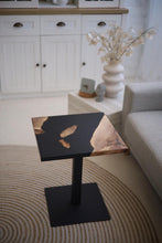 Load image into Gallery viewer, Black coffee table, square epoxy side table, living room decor, natural wood table, small resin end table, wood sofa table, gift for home
