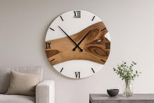 Load image into Gallery viewer, Personalized Solid Wood Wall Clock: White Epoxy Resin, Oversized Decor - 14 Inch
