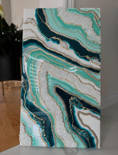 Load image into Gallery viewer, Green &amp; Gold Resin Geode Wall Art: 28x16 Crystal Painting

