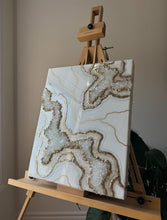 Load image into Gallery viewer, Geode Resin Painting: White and Gold Epoxy Wall Art
