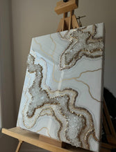 Load image into Gallery viewer, Geode Resin Painting: White and Gold Epoxy Wall Art
