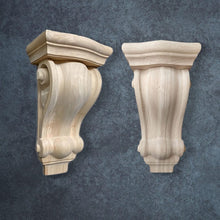 Load image into Gallery viewer, Carved Wood Plain Corbel - Unfinished Corridor Arcade Corbels, Stucco Archway Corbels, Hallway Corbels- Pack of 2
