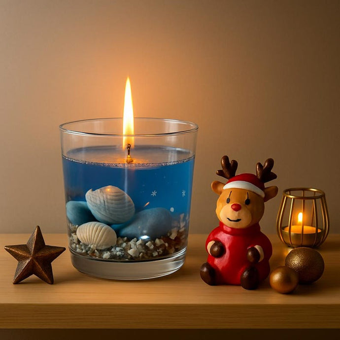Ocean Gel Candle, Seashell Decorative Candle, Blue Gel Jar Candle, Nautical Home Decor, Unique Handmade Gift for Holidays Xmas