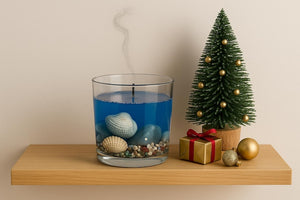 Ocean Gel Candle, Seashell Decorative Candle, Blue Gel Jar Candle, Nautical Home Decor, Unique Handmade Gift for Holidays Xmas