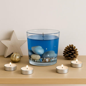 Ocean Gel Candle, Seashell Decorative Candle, Blue Gel Jar Candle, Nautical Home Decor, Unique Handmade Gift for Holidays Xmas