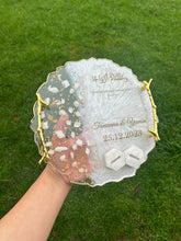 Load image into Gallery viewer, Personalized Resin Ring Tray: White Petals, Wedding Engagement Tray
