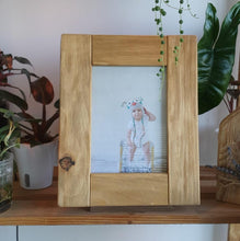 Load image into Gallery viewer, Rustic wooden photo frame with glass: vintage style, solid wood
