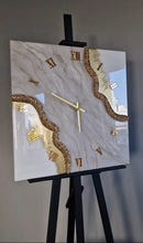 Load image into Gallery viewer, Custom handmade Resin Wall Clock, Marble Effect with Gold Numerals
