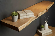Load image into Gallery viewer, Big Size Wooden Floating Live Edge Shelf , Rustic Wall Shelf, Live Edge Walnut Floating Shelves, Reclaimed Industrial Wooden Floating Shelves, Farmhouse Heavy Duty Floating Shelves, with metal brackets
