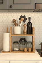 Load image into Gallery viewer, Handmade pure Wood Rustic Wooden Kitchen Organizer – Spice Rack &amp; Paper Towel Holder Shelf
