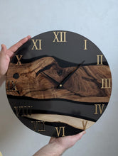Load image into Gallery viewer, Wood and Epoxy Resin Wall Clock | Unique Wood River Clock | Large Modern Rustic Home Decor | | Anniversary or Housewarming Gift
