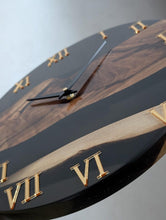 Load image into Gallery viewer, Wood and Epoxy Resin Wall Clock | Unique Wood River Clock | Large Modern Rustic Home Decor | | Anniversary or Housewarming Gift
