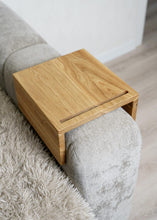 Load image into Gallery viewer, Couch side table, phone remote holder, handmade solid oak furniture, armrest organizer
