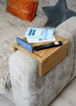 Load image into Gallery viewer, Couch side table, phone remote holder, handmade solid oak furniture, armrest organizer
