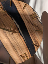 Load image into Gallery viewer, Wood &amp; Epoxy Resin Wall Clock, Minimalist Handmade Wooden Clock, Matte Finish, Mirror Acrylic Numbers, Modern Home Decor
