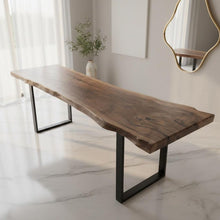 Load image into Gallery viewer, Live Edge Walnut Shade Office Desk: Solid Wood Slab, Modern Metal Legs
