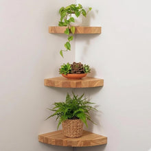 Load image into Gallery viewer, Corner Floating Plant Shelf Handmade Wooden Wall Shelf for Plants, home decor- Set of 3
