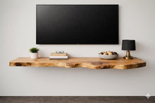 Load image into Gallery viewer, Rustic Live Edge Floating Wooden TV Stand - Floating Wooden TV Stand - Natural Media Cabinet - Handmade Solid Wood TV Console - Home Decor
