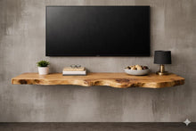 Load image into Gallery viewer, Rustic Live Edge Floating Wooden TV Stand - Floating Wooden TV Stand - Natural Media Cabinet - Handmade Solid Wood TV Console - Home Decor
