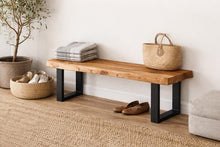 Load image into Gallery viewer, Wooden bench with Metal Legs | Solid wood bench | Real wood bench
