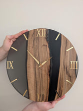 Load image into Gallery viewer, Wood &amp; Epoxy Resin Wall Clock, Minimalist Handmade Wooden Clock, Matte Finish, Mirror Acrylic Numbers, Modern Home Decor
