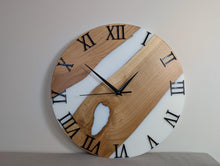 Load image into Gallery viewer, Handmade Wooden &amp; Epoxy Resin Wall Clock – Modern Rustic Decor, Matte Finish, Roman Numerals – Unique Home Gift
