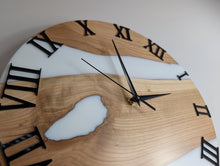 Load image into Gallery viewer, Handmade Wooden &amp; Epoxy Resin Wall Clock – Modern Rustic Decor, Matte Finish, Roman Numerals – Unique Home Gift
