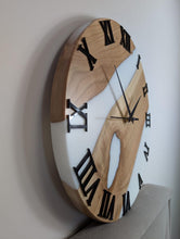 Load image into Gallery viewer, Handmade Wooden &amp; Epoxy Resin Wall Clock – Modern Rustic Decor, Matte Finish, Roman Numerals – Unique Home Gift
