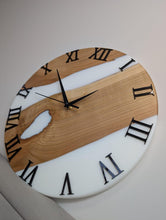 Load image into Gallery viewer, Handmade Wooden &amp; Epoxy Resin Wall Clock – Modern Rustic Decor, Matte Finish, Roman Numerals – Unique Home Gift

