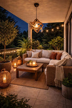 Load image into Gallery viewer, Handmade Wooden Geometric Chandelier, Rustic Wood Pendant Light, Boho Ceiling Lamp, Modern Farmhouse Lighting, Natural Wood Hanging Light
