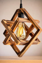 Load image into Gallery viewer, Handmade Wooden Geometric Chandelier, Rustic Wood Pendant Light, Boho Ceiling Lamp, Modern Farmhouse Lighting, Natural Wood Hanging Light
