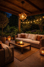 Load image into Gallery viewer, Handmade Wooden Geometric Chandelier, Rustic Wood Pendant Light, Boho Ceiling Lamp, Modern Farmhouse Lighting, Natural Wood Hanging Light
