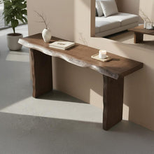 Load image into Gallery viewer, Live edge solid wood console table handcrafted narrow hallway table art rustic funiture decoration
