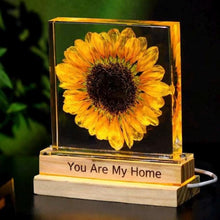 Load image into Gallery viewer, SUNFLOWER Night Lamp, Real Sunflower Block, Resin Paperweight, Sunflower Night Light, Sunflower Ornament Valentine gift for her
