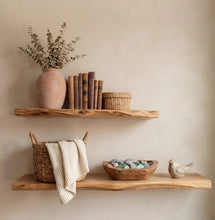 Load image into Gallery viewer, Royal Live Edge Floating Shelf – Natural Wood, Rustic Handmade Wall Decor set of 2
