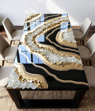 Load image into Gallery viewer, Modern Handmade Geode Epoxy Dining Table Top , High-Gloss Flat Agate Art Furniture Marble Luxury table
