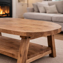 Load image into Gallery viewer, Wooden Farmhouse Coffee Table with Storage, Solid Wood Rustic Oval Sofa Table, Handcrafted Teakwood Center Table
